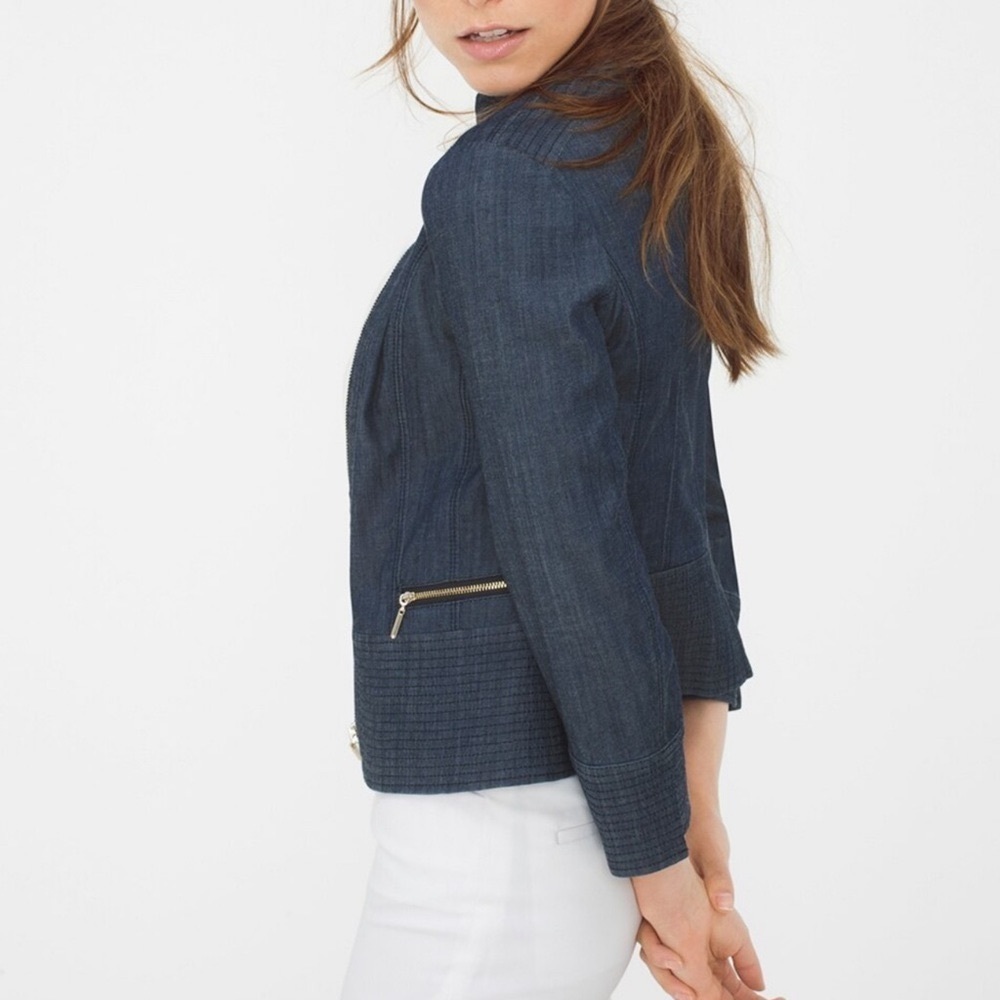 White House Black Market Zip Front Denim Jacket Blue 14 - Picture 3 of 12